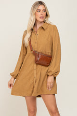 Camel Corduroy Button Down Dress