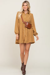 Camel Corduroy Button Down Dress