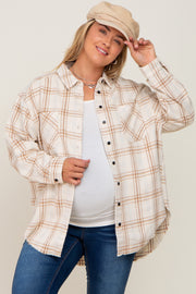 Cream Plaid Brushed Maternity Plus Flannel Top