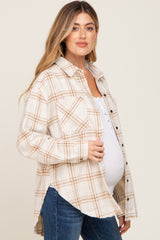 Cream Plaid Brushed Maternity Flannel Top