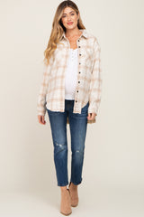 Cream Plaid Brushed Maternity Flannel Top