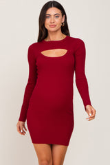 Burgundy Knit Cutout Maternity Fitted Dress