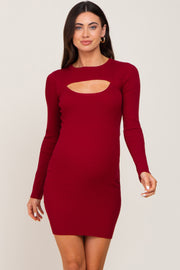 Burgundy Knit Cutout Maternity Fitted Dress