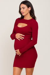 Burgundy Knit Cutout Maternity Fitted Dress