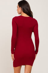 Burgundy Knit Cutout Maternity Fitted Dress