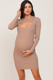 Mocha Knit Cutout Maternity Fitted Dress