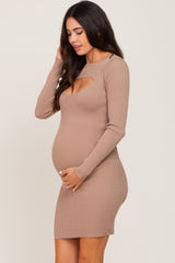 Mocha Knit Cutout Maternity Fitted Dress