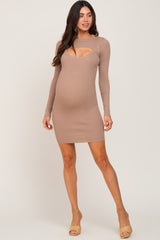 Mocha Knit Cutout Maternity Fitted Dress