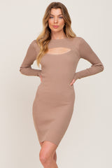 Mocha Knit Cutout Maternity Fitted Dress