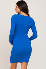 Royal Blue Knit Cutout Maternity Fitted Dress