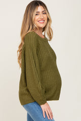 Olive Puff Sleeve Maternity Sweater