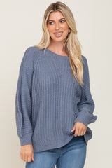 Blue Puff Sleeve Sweater