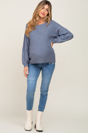 Blue Puff Sleeve Maternity Sweater