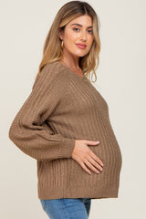 Mocha Puff Sleeve Maternity Sweater