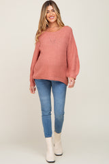 Mauve Puff Sleeve Maternity Sweater