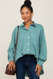 Jade Button Down Front Pocket Top