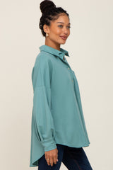 Jade Button Down Front Pocket Top