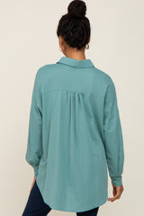 Jade Button Down Front Pocket Top