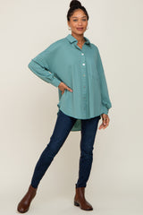 Jade Button Down Front Pocket Top