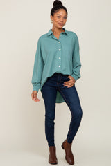 Jade Button Down Front Pocket Top