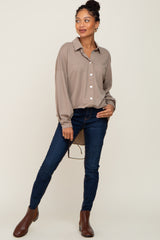 Taupe Button Down Front Pocket Top