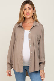 Taupe Button Down Front Pocket Maternity Top