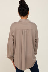 Taupe Button Down Front Pocket Top