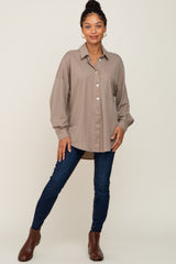 Taupe Button Down Front Pocket Top