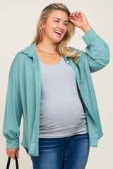 Jade Button Down Front Pocket Maternity Plus Top