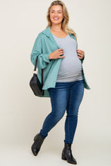 Jade Button Down Front Pocket Maternity Plus Top