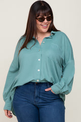 Jade Button Down Front Pocket Plus Top