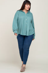 Jade Button Down Front Pocket Plus Top