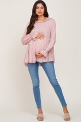 Mauve Floral Ruffle Neck Maternity Top