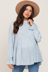 Light Blue Floral Ruffle Neck Maternity Top