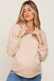 Beige Heathered Hooded Maternity Sweatshirt