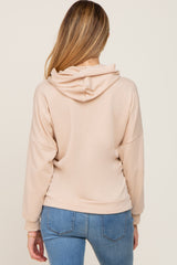 Beige Heathered Hooded Maternity Sweatshirt