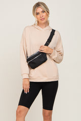 Beige Heathered Hooded Maternity Sweatshirt