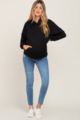 Black Heathered Hooded Maternity Sweatshirt