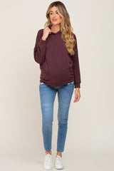 Burgundy Heathered Hooded Maternity Sweatshirt