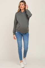 Olive Heathered Hooded Maternity Sweatshirt