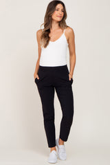 Black Elastic Waist Tapered Maternity Joggers