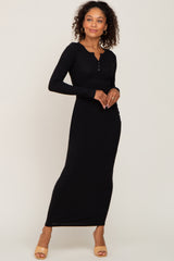 Black Ribbed Long Sleeve Maxi Dress