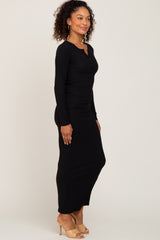 Black Ribbed Long Sleeve Maxi Dress