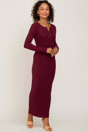 Burgundy Ribbed Long Sleeve Maxi Dress