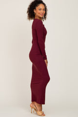 Burgundy Ribbed Long Sleeve Maxi Dress