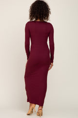 Burgundy Ribbed Long Sleeve Maxi Dress