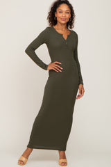 Olive Ribbed Long Sleeve Maxi Dress