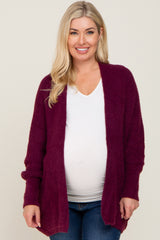 Plum Brushed Knit Dolman Sleeve Maternity Cardigan