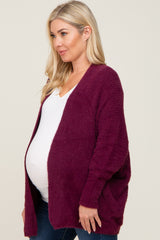 Plum Brushed Knit Dolman Sleeve Maternity Cardigan