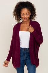 Plum Brushed Knit Dolman Sleeve Cardigan